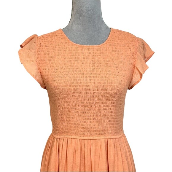 Y2k Smocked Tiered Midi Dress Women’s M Layered Peach Spring Summer Festive - Picture 2 of 10